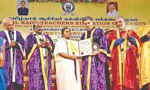 Higher Education Minister Govi Chezhiaan, Governor RN Ravi and other officials presented the medals and degrees to the students