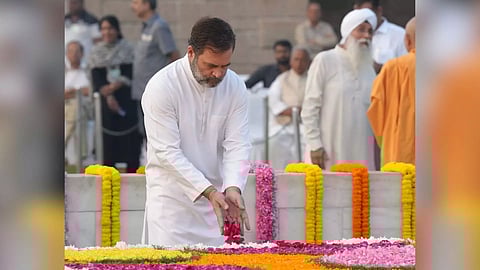 Leader of Opposition in the Lok Sabha Rahul Gandhi pays homage to Mahatma Gandhi on his birth anniversary
