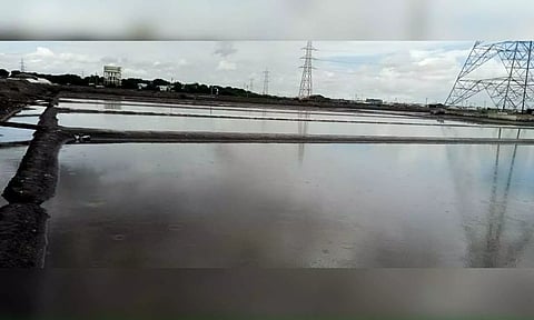 A salt pan in Thoothukudi inundated with rainwater