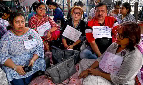 Senior doctors join junior doctors' protest against the RG Kar Medical College and Hospital rape and murder incident (PTI)