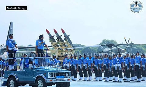 Chief of the Air Staff, Air Chief Marshal Amar Preet Singh, PVSM, AVSM reviews the parade squadrons during the Air Force Parade at Tambaram Air Force station. (Justin George)