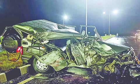 The ill-fated jeep at Madathukulam near Tirupur on Tuesday