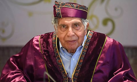  Industrialist Ratan Tata during conferment of honorary Doctorate of Literature at the first special convocation 2022 of HSNC University (PTI)