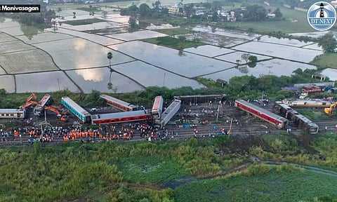 Aerial view of the Express train accident site at Kavaraipettai (Photo credit: Manivasagan) 