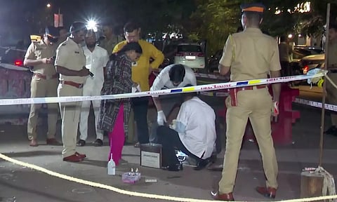 Forensic team investigates at the site where Baba Siddique was shot dead in Mumbai (PTI)