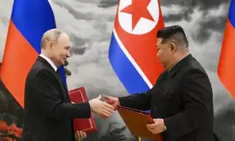 Russian President Vladimir Putin and North Korea's leader Kim Jong Un (AP)