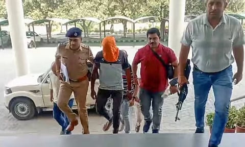 Panipat: Police personnel and others after arresting Sukha alias Sukhbir Balbir Singh