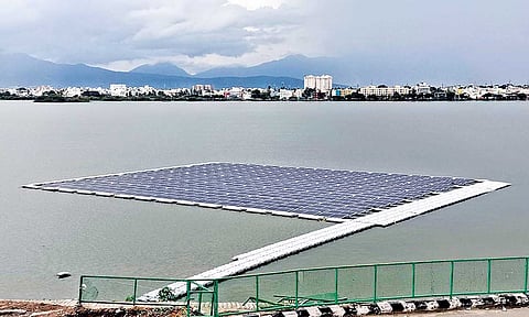 Solar power panels coming up at Ukkadam Big Tank