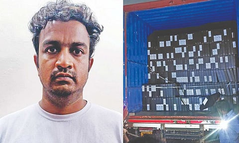 (L-R K Ilavarasan, The stolen container with 5,230 laptops