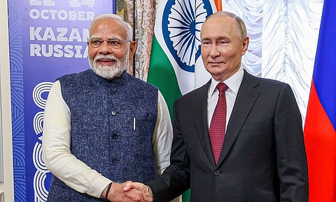 Prime Minister Narendra Modi during a bilateral meeting with Russian President Vladimir Putin (PTI)