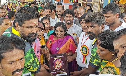 Tamilisai Soundararajan talking to reporters after paying floral tributes to Marudhu brothers, on their martyrdom day on Thursday (X)