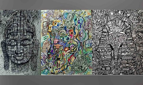 Buddha and other paintings done by Balaji G