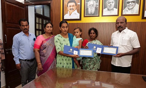 Ma Subramanian handed over cheques from the CM's Public Relief Fund to the families who lost their lives during the air show (X)