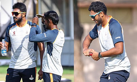 Vijay Shankar and M Shahrukh Khan at a training session 