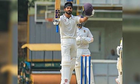 Vijay Shankar celebrates after scoring his ton