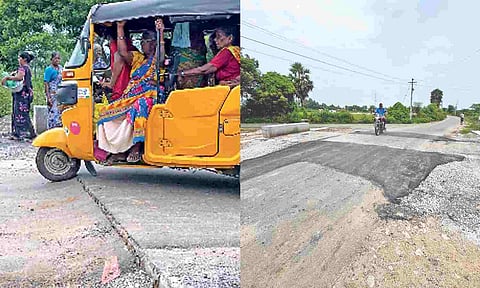 Highway department re-laid the damaged road at JJ Nagar in Tiruvallur