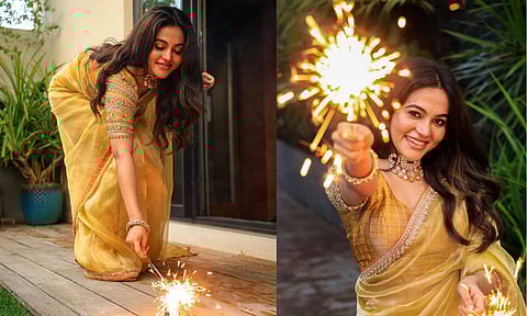 Bhavani bursting her favourite flower pot and sparklers (Hemanathan M)