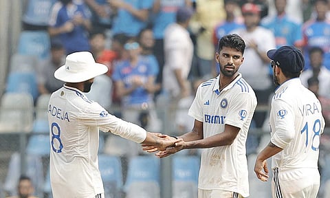 Washington Sundar celebrates after a wicket (X/bcci)