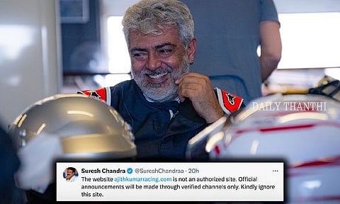 Ajith Kumar; (Inside) Manager Suresh Chandra's post on X