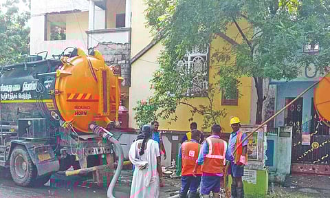 Jet rodding Super Sucker machines at work in Kolathur on Saturday 
