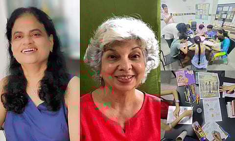 L to R: Venkatalakshmi, Katie Bagli and images from the previous workshops