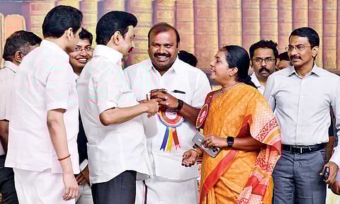 Vanathi Srinivasan with CM Stalin in Coimbatore