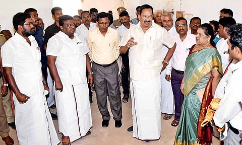 Ministers Gandhi and Sivasankar along with others inspect proposed park site in Sengunthapuram