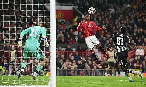 Manchester United’s Amad Diallo scoring his first goal