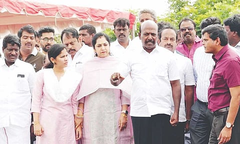 Minister Ma Subramanian and Mayor Priya during an inspection tour on Saturday
