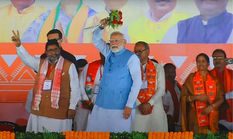 Prime Minister Narendra Modi during a public meeting ahead of Jharkhand Assembly elections (PTI)