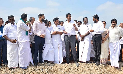 TRB Rajaa, Anbil Mahesh Poyyamozhi inspecting a land chosen for textile park