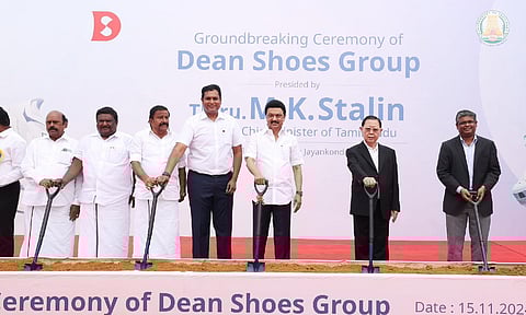 Tamil Nadu CM M K Stalin on Friday laid the foundation stone for a new manufacturing unit of the Taiwanese company Dean Shoes (X) 