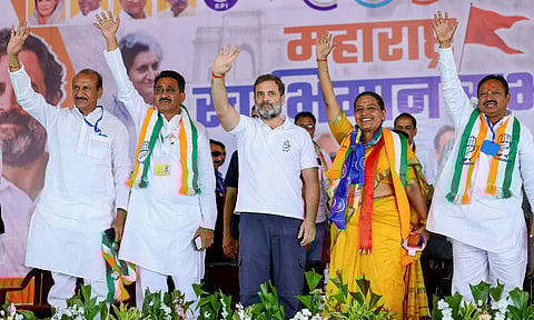 LoP in Lok Sabha and Congress leader Rahul Gandhi during a public meeting ahead of Maharashtra Assembly elections, at Dhamangaon in Amravati district (PTI) 