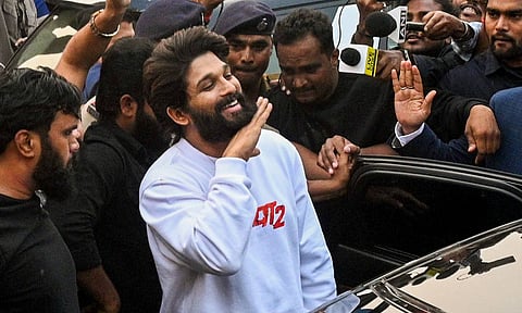 Telugu superstar Allu Arjun arrives at Jai Prakash Narayan airport before launch of Pushpa 2 trailer (PTI)