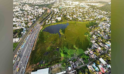The barely-visible Peerkankarai lake 
