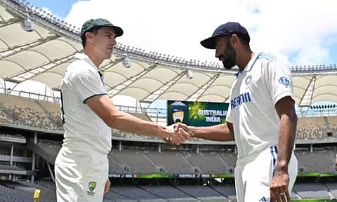 Australian captain Pat cummins shaking hands with Indian captain Jasprit Bumrah (AFP)