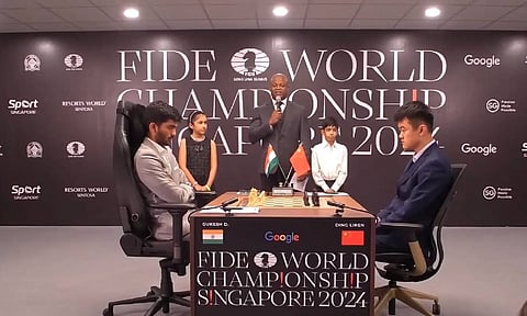 Gukesh D and Ding Liren face off in the opening game of the World Chess Championship 
