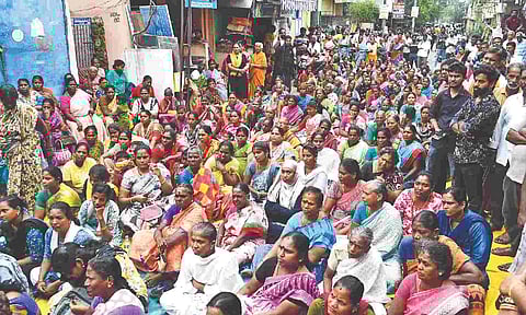 Residents protesting against officials’ visit on Monday