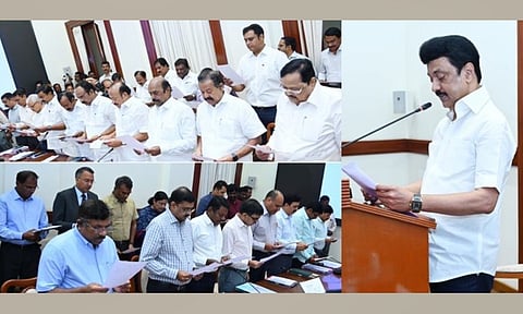 CM Stalin reads out the Preamble of the Constitution of India on Tuesday. (X)