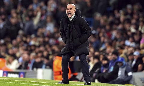 Manchester City manager Pep Guardiola reacts during the Champions League (AP) 