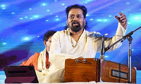Singer Hariharan performs during a programme organized ahead of the Diwali festival, in Guwahati, Sunday (PTI)