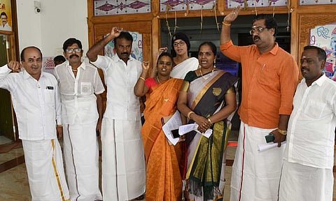Opposition members after staging a walkout in Thanjavur on Thursday