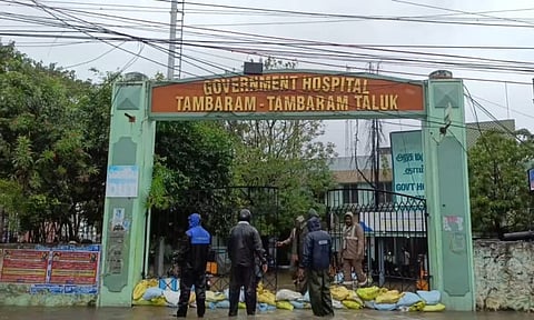 Flooded premises of the Government Thoracic Medicine Hospital in Tambaram Sanatorium on Saturday 