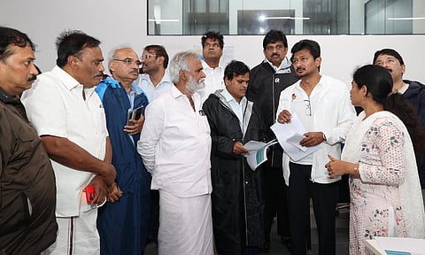 Deputy Chief Minister Udhayanidhi Stalin on Saturday reviewed the flood relief works at the Ripon Buildings (X) 
