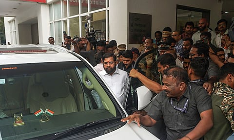 Caretaker Chief Minister of Maharashtra Eknath Shinde leaves after his check-up (PTI)