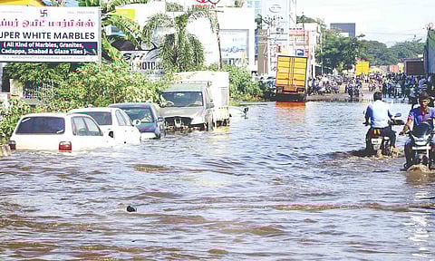 Flooded National Highway in Kandampatti, Salem