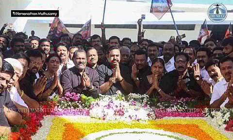AIADMK party members pays respects at the memorial of former TN CM J Jayalalithaa in Chennai's Marina Beach (Hemanathan M)