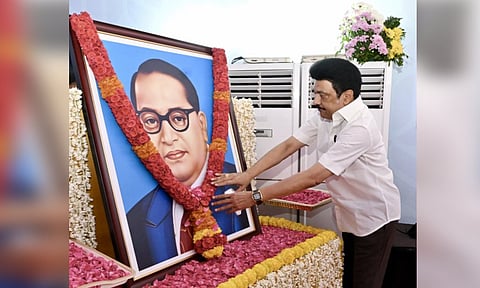 Chief Minister M K Stalin paid respects to Babasaheb Dr B R Ambedkar on the death anniversary. (Photo: X-@mkstalin)