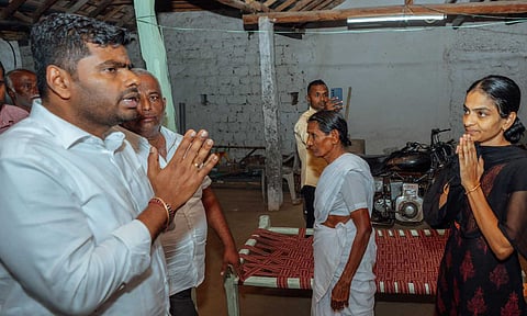 BJP leader K Annamalai consoling the kin of the deceased trio