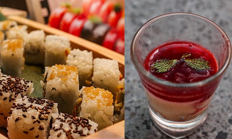 Sushi; Forest berry cheesecake (Hemanathan M)